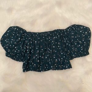 Brandy melvill dark green off shoulder crop top